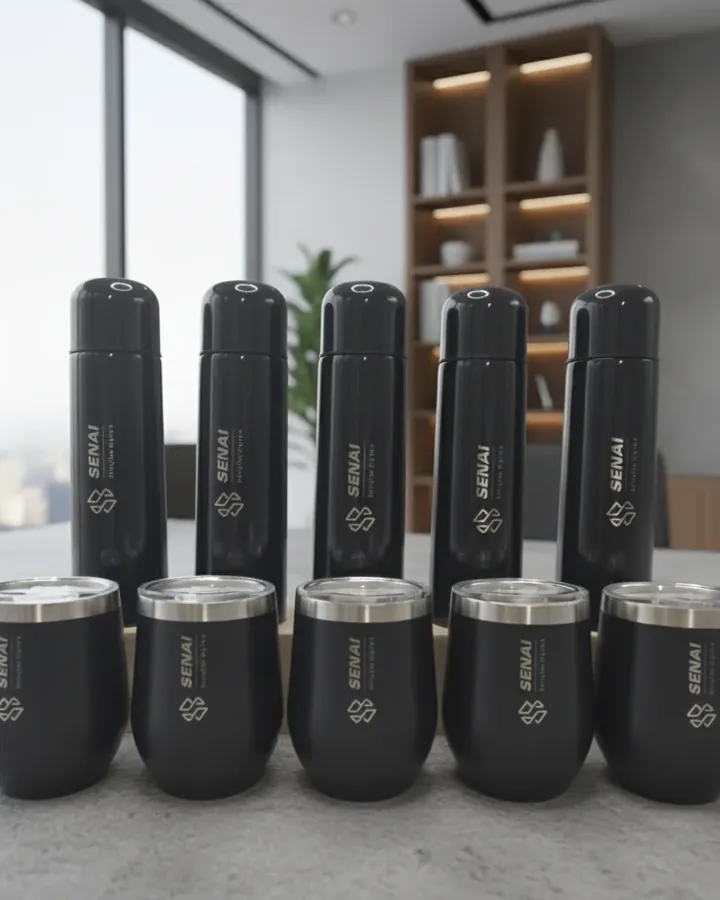 Copos térmicos e squeezes com gravação a laser