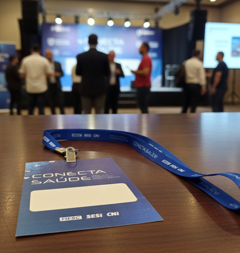 Crachá de evento com cordão